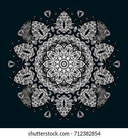 Snowflakes background. Vector illustration. Flat design with abstract snowflakes isolated on dark blue background. Snowflakes pattern. Snowflake ornamental pattern.