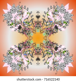 Snowflakes background. Vector illustration. Flat design of snowflakes isolated on colorful background. 