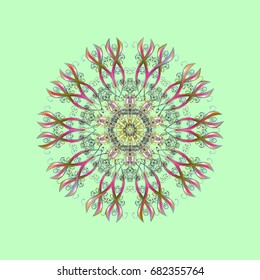 Snowflakes background. Vector illustration. Snowflake ornamental pattern. Flat design of snowflakes isolated on colorful background. Snowflakes pattern.