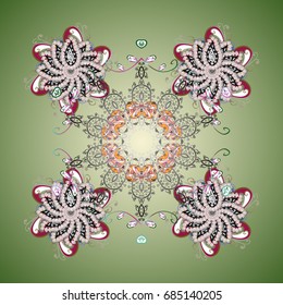 Snowflakes background. Vector illustration. Snowflake ornamental pattern. Flat design of snowflakes isolated on colorful background. Snowflakes pattern.