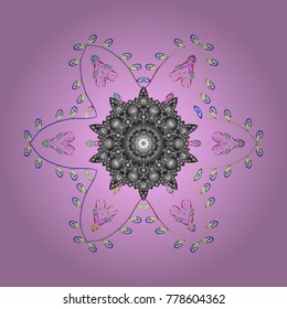 Snowflakes background. Vector illustration. Snowflake ornamental pattern. Flat design with abstract snowflakes isolated on colorful background. Snowflakes pattern.