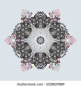 Snowflakes background. Winter card Merry Christmas, New Year and Happy Holiday vector illustration. Christmas card with gray, neutral and brown snowflakes on gray, neutral and brown colors.