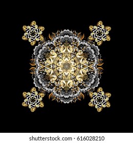 Snowflakes background. Winter card Merry Christmas, New Year and Happy Holiday vector illustration. Christmas card with black doodles on black background.