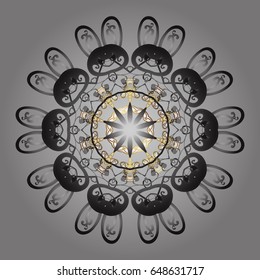 Snowflakes background. Winter card Merry Christmas, New Year and Happy Holiday vector illustration. Christmas card with doodles on gray background.
