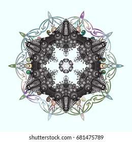 Snowflakes background. Winter card Merry Christmas, New Year and Happy Holiday vector illustration. Christmas card with snowflakes on colorful background.