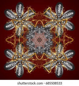 Snowflakes background. Winter card Merry Christmas, New Year and Happy Holiday vector illustration. Christmas card with snowflakes on red background.