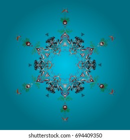 Snowflakes background. Winter card Merry Christmas, New Year and Happy Holiday vector illustration. Christmas card with snowflakes on colorful background.
