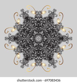 Snowflakes background. Winter card Merry Christmas, New Year and Happy Holiday vector illustration. Christmas card with snowflakes on gray background.