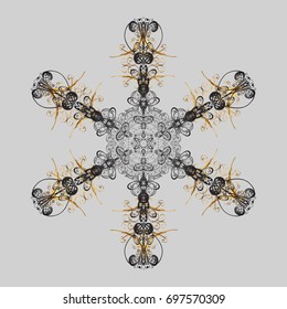 Snowflakes background. Winter card Merry Christmas, New Year and Happy Holiday vector illustration. Christmas card with snowflakes on gray background.