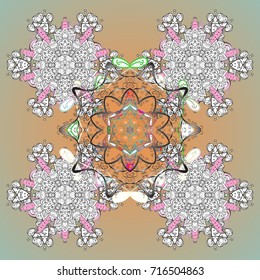 Snowflakes background. Winter card Merry Christmas, New Year and Happy Holiday vector illustration. Christmas card with snowflakes on colored background.