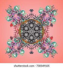 Snowflakes background. Winter card Merry Christmas, New Year and Happy Holiday vector illustration. Christmas card with pink, gray and neutral snowflakes on pink, gray and neutral colors.