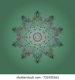 Snowflakes background. Winter card Merry Christmas, New Year and Happy Holiday vector illustration. Christmas card with green, gray and blue snowflakes on green, gray and blue colors.