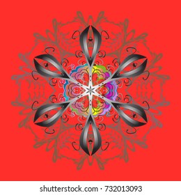Snowflakes background. Winter card Merry Christmas, New Year and Happy Holiday vector illustration. Christmas card with red, gray and brown snowflakes on red, gray and brown colors.