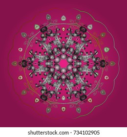 Snowflakes background for winter card Merry Christmas and New Year. Happy Holiday vector illustration with magenta, gray and beige snowflakes on magenta, gray and beige colors.