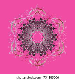 Snowflakes background. Winter card Merry Christmas, New Year and Happy Holiday vector illustration. Christmas card with pink, gray and neutral snowflakes on pink, gray and neutral colors.