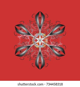Snowflakes background. Winter card Merry Christmas, New Year and Happy Holiday vector illustration. Christmas card with orange, gray and pink snowflakes on orange, gray and pink colors.