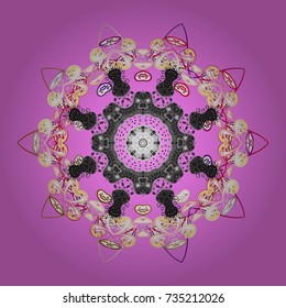 Snowflakes background. Winter card Merry Christmas, New Year and Happy Holiday vector illustration. Christmas card with pink, gray and white snowflakes on pink, gray and white colors.