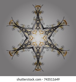 Snowflakes background. Winter card Merry Christmas, New Year and Happy Holiday vector illustration. Christmas card with gray, brown and beige snowflakes on gray, brown and beige colors.