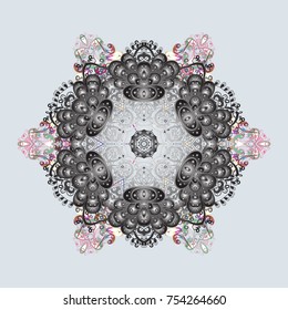 Snowflakes background. Winter card Merry Christmas, New Year and Happy Holiday vector illustration. Christmas card with gray, neutral and brown snowflakes on gray, neutral and brown colors.