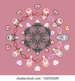 Snowflakes background. Winter card Merry Christmas, New Year and Happy Holiday vector illustration. Christmas card with pink, gray and neutral snowflakes on pink, gray and neutral colors.