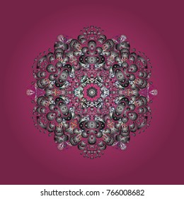Snowflakes background. Winter card Merry Christmas, New Year and Happy Holiday vector illustration. Christmas card with magenta, gray and white snowflakes on magenta, gray and white colors.