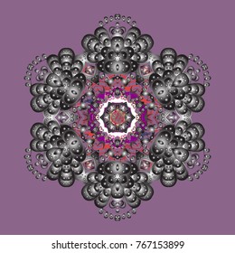 Snowflakes background. Winter card Merry Christmas, New Year and Happy Holiday vector illustration. Christmas card with purple, gray and brown snowflakes on purple, gray and brown colors.