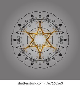 Snowflakes background. Winter card Merry Christmas, New Year and Happy Holiday vector illustration. Christmas card with gray and yellow snowflakes on gray and yellow colors.