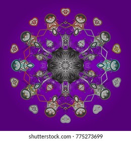 Snowflakes background. Winter card Merry Christmas, New Year and Happy Holiday vector illustration. Christmas card with violet, gray and white snowflakes on violet, gray and white colors.
