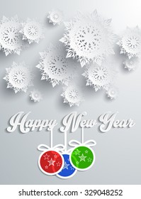 Snowflakes background for winter and New Year, christmas theme. Snow, christmas, snowflake background, snowflake winter. 3D paper snowflakes. Happy New Year. Silver snowflake. Snowflakes and balls