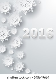 Snowflakes background for winter and new year, christmas theme. Snow, christmas, snowflake background, snowflake winter. 3D paper snowflakes. Happy New Year 2016. Silver snowflake. Snowflakes shadow