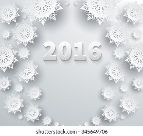 Snowflakes background for winter and new year, christmas theme. Snow, christmas, snowflake background, snowflake winter. 3D paper snowflakes. Happy New Year 2016. Silver snowflake. Snowflakes shadow