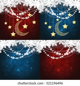 snowflakes backgrounds with hanging balls and snow. vector illustration