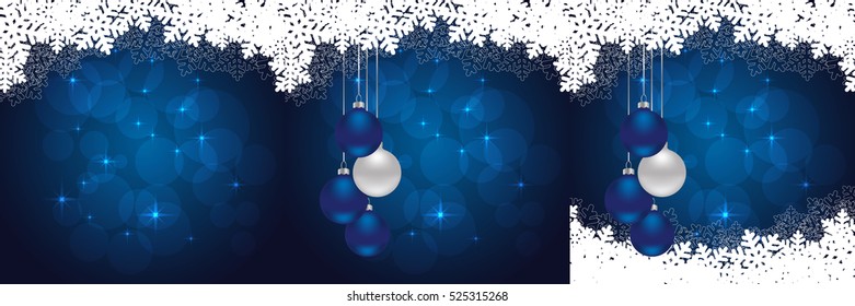 snowflakes backgrounds with hanging balls and snow. vector illustration