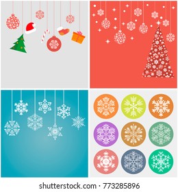 Snowflakes, balls and spruce. Vector illustration.
