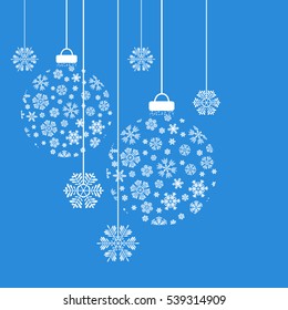 Snowflakes and balls. Vector illustration.
