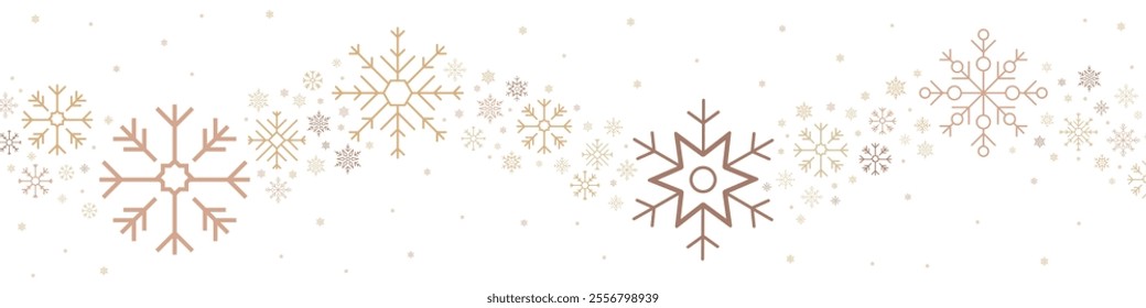 Snowflakes banner for holiday season - Snow and brown graphic elements, illustrated background. Editable vector, shapes in different sizes and forms, winter patterns for Christmas or winter events