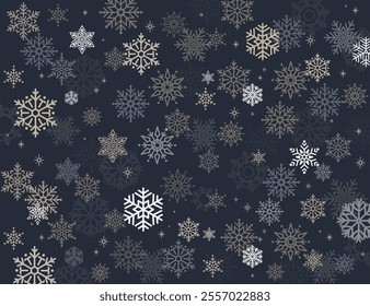 Snowflakes beautiful dark navy background, Snow patterns, Colorful cute christmas, holiday, 2025 New year elements seamless pattern background for poster, web, greeting and invitation card, birthday.