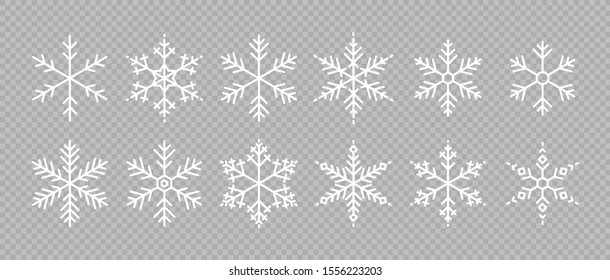 Snowflakes big set icons. Flake crystal silhouette collection. Happy new year, xmas, christmas. Snow, holiday, cold weather, frost. Winter design elements. Vector illustration.