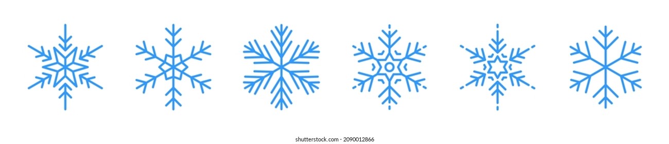 Copos de nieve grandes iconos. Colección de silueta de cristal de lago. Feliz año nuevo, Navidad. Nieve, vacaciones, frío, helada. Elementos de diseño invernal. Ilustración vectorial.