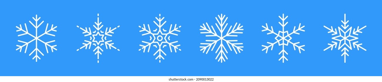 Snowflakes big set icons. Flake crystal silhouette collection. Happy new year, xmas, christmas. Snow, holiday, cold weather, frost. Winter design elements. Vector illustration.