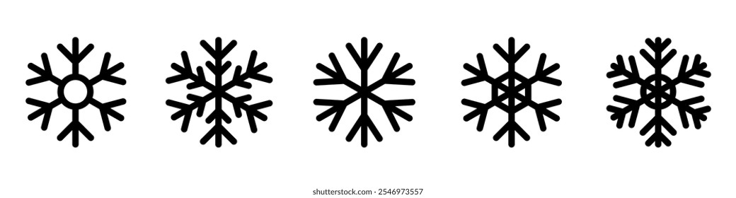 Schneeflocken große Set-Symbole. Kristallsilhouette-Kollektion mit Flocken. Frohes neues Jahr, Weihnachten, Weihnachten. Schnee, Urlaub, kaltes Wetter, Frost.
