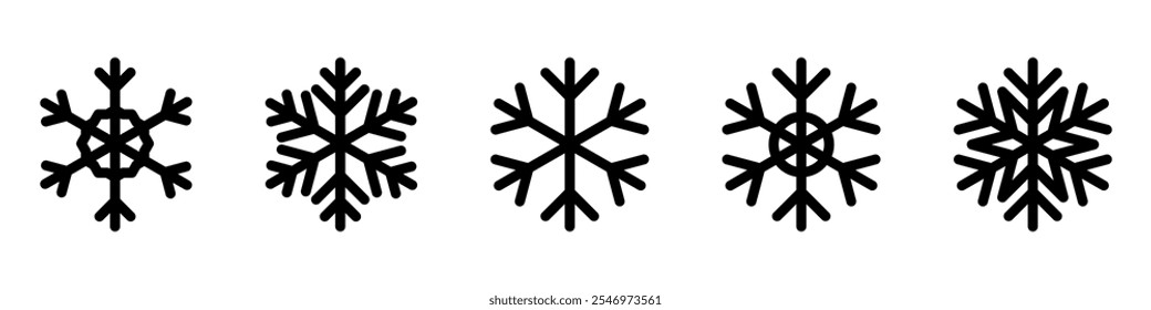 Snowflakes big set icons. Flake crystal silhouette collection. Happy new year, xmas, christmas. Snow, holiday, cold weather, frost.
