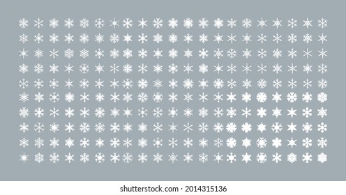 Snowflakes big set icons. Isolated Snowflake Collection. Flake crystal silhouette collection. Winter design elements. Happy new year, xmas, christmas. Snow, holiday, cold weather, frost.  Vector.
