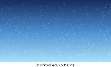 Flocos de neve soprados pelo vento em um céu azul escuro durante a intensa queda de neve no inverno