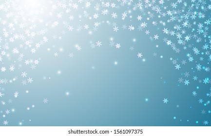 Snowflakes Blue Background for Banner or Wallpaper. Vector Winter is coming illustration. Snow falling design backdrop.