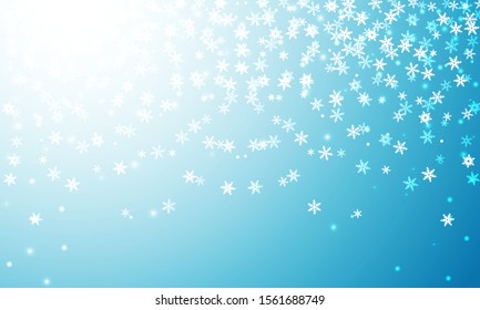 Snowflakes Blue Background for Banner or Wallpaper. Vector Winter is coming illustration. Snow falling design backdrop.