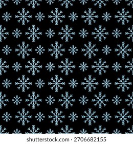 Copos de nieve. Cristales azules. Patrón de Vector sin costuras. Fondo negro aislado. Ornamento de invierno sin fin. Idea para el Diseño web, el Fondo de pantalla.
