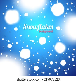 Snowflakes Blue Defocused Background. Vector Illustration for Christmas Designs