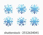 Snowflakes blue lines and circles. Cute snow flake collection isolated on white background. Nice snowflakes collection for Christmas cards or banners