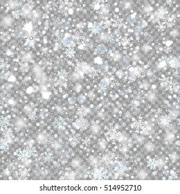 Snowflakes blue seamless background. Geometric snowflakes natural flakes shapes elements. Greetings snowflakes banner winter holiday. Vector snowflakes illustration EPS10
